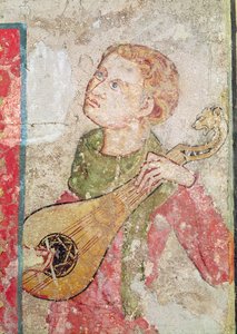 Les saintes femmes au tombeau et la résurrection, détail du joueur de mandore, 1330 - Juan Oliver
